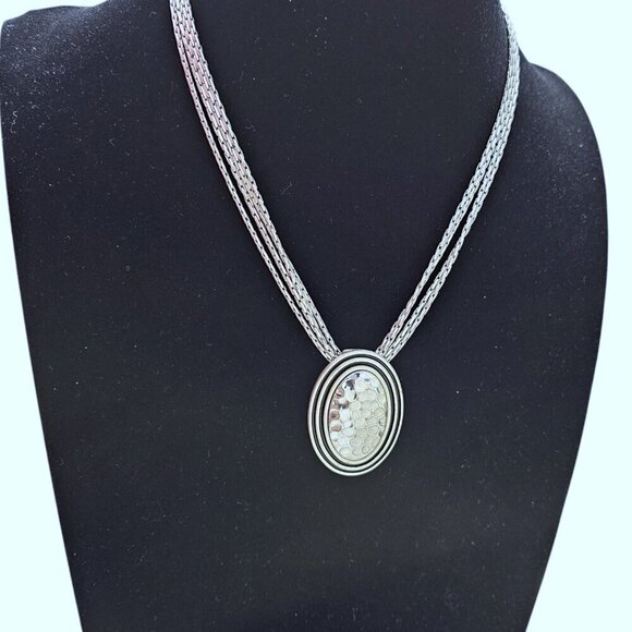 Premier Designs Silver Tone Vtg Hammered Pendent Multi Strand Necklace 2 Piece - Picture 1 of 11
